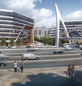 Pedestrian bridge and offices